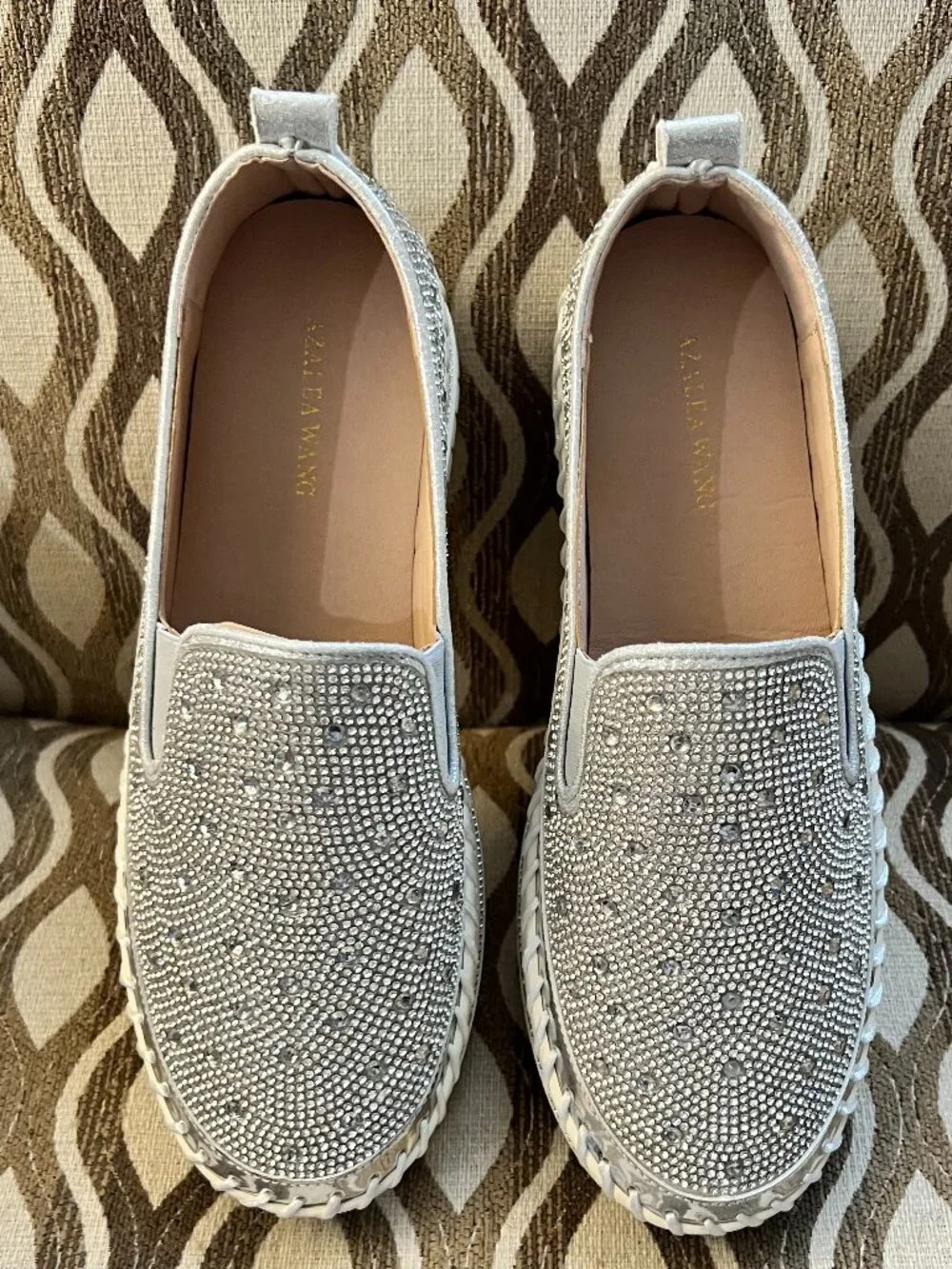 Azalea Wang Brittany Silver Slip On Sneakers NIB W9